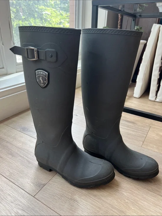 Kamik Matte Black Knee-High Rain Boots with Side Buckle