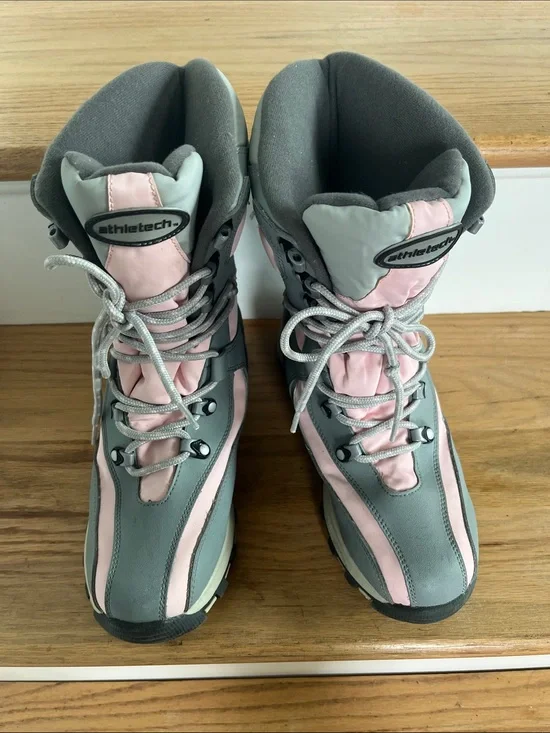 Athletech Pink and Gray Women's Lace-Up Winter Boots