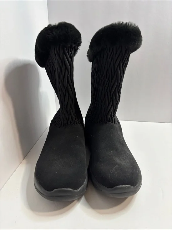 Skechers On The Go Joy Snow Bunny Boots Womens Sz 7.5 Black Gen 5 EUC
