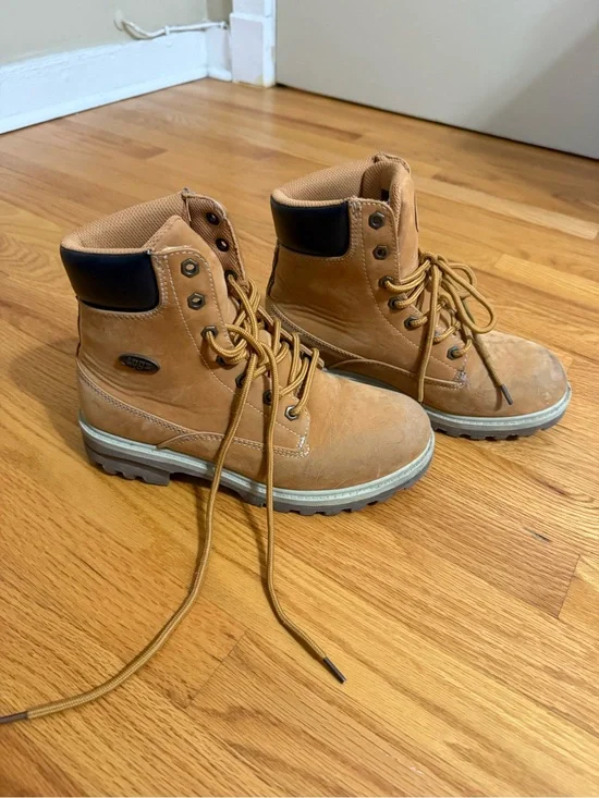 Lugz Tan Lace-Up Work Boot with Black Collar