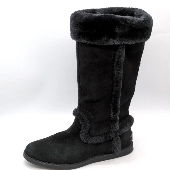 G.H. Bass Boots Womens Annabeth Black‎ 7.5 Suede Winter Shoes Faux Fur Pull On