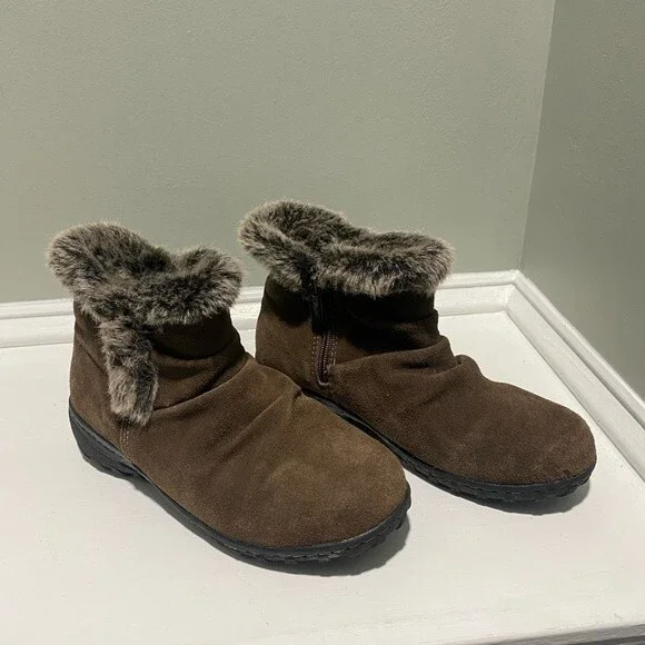 All Weather Brown Faux Suede/Fur Ankle Boots by Khombu-size 7