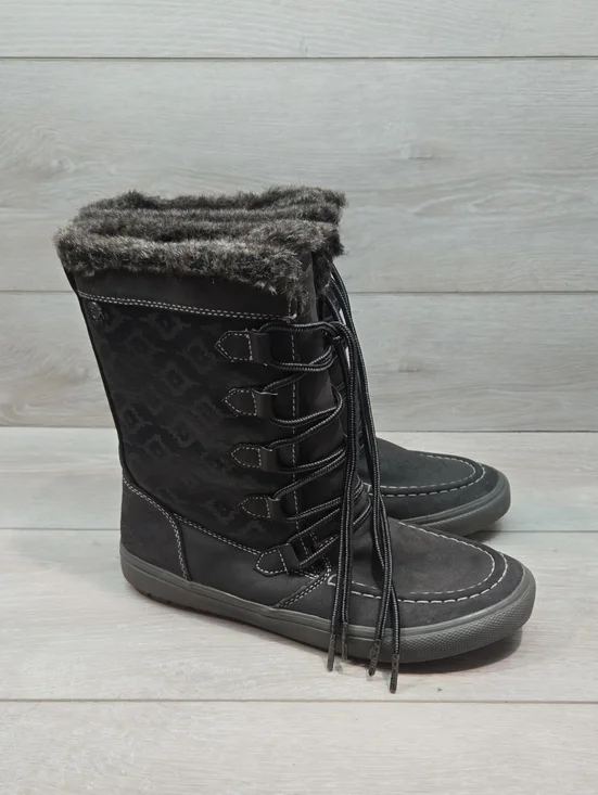 Roxu Womens Gray Faux-Fur Lace-Up Winter Boots Tall Shoes Sz 9