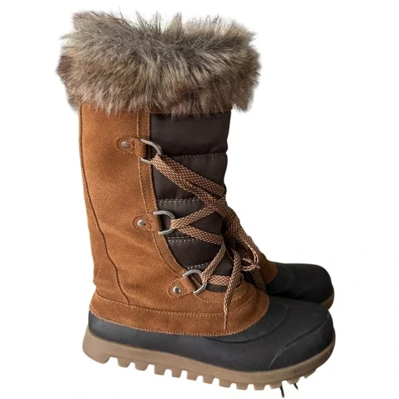 Baretraps Yardley Women 7.5 Brown Suede Faux Fur Winter Snow Boots Insulated