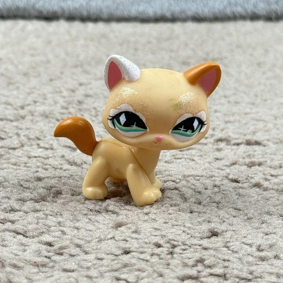 Littlest Pet Shop Yellow Orange White Glitter Cat Teal Diamond Eyes Hasbro Y2K