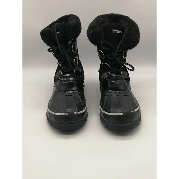 Weatherproof Boots Womens Quaker Black 9 Winter Shoe Leather Steel Shank Fur
