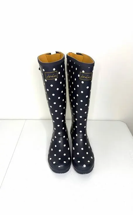 Joules Molly Welly Tall Rain Boots Blue Polka Dot Print Sz US 9 EU 40/41 City