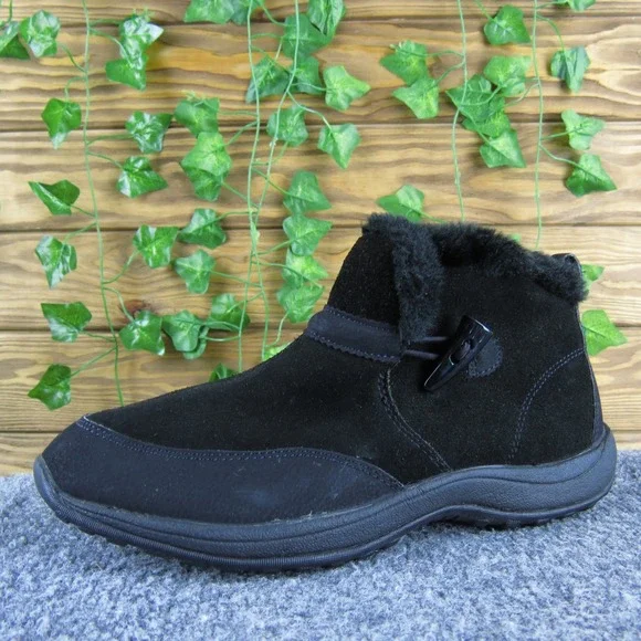 Easy Spirit Slowpace Black Suede‎ Leather Ankle Boots Women Size 8 Warm Lined