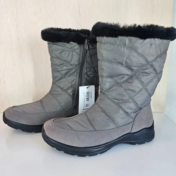 Easy Street Cuddle Easy Dry Waterproof Boots Grey / Taupe Size 10 NWT
