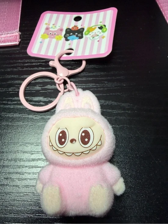 Cute Pink Fuzzy Labubu Monsters Keychain/Bag Charm