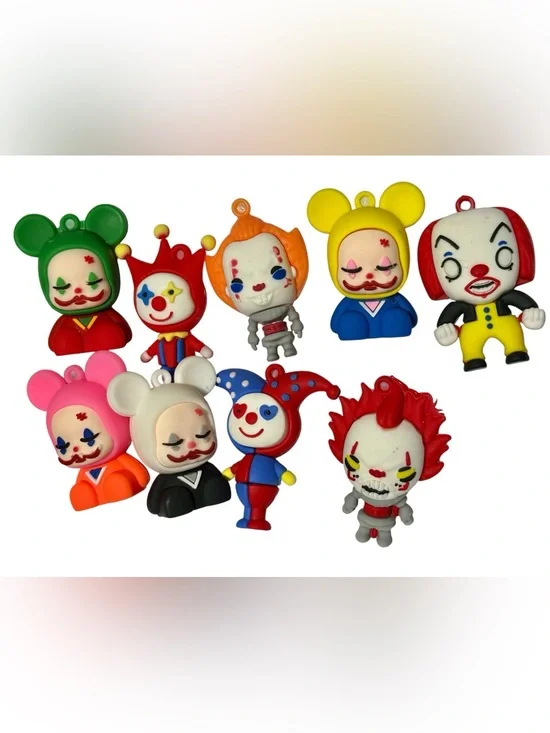 Assorted Colorful Clown Keychain/necklace figure|IT Halloween/Toys - Set of 9