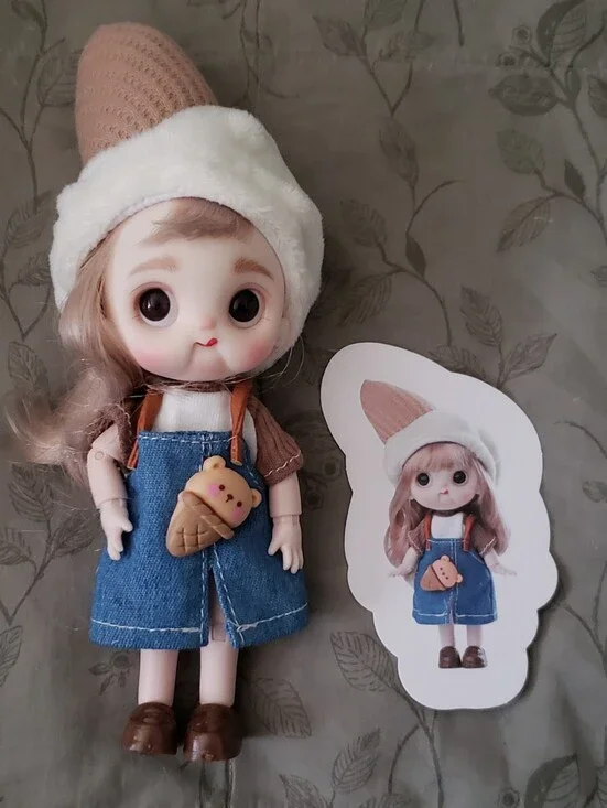 Foodie Fun BJD Adorable Doll w/ Ice Scream Hat & Denim Overalls