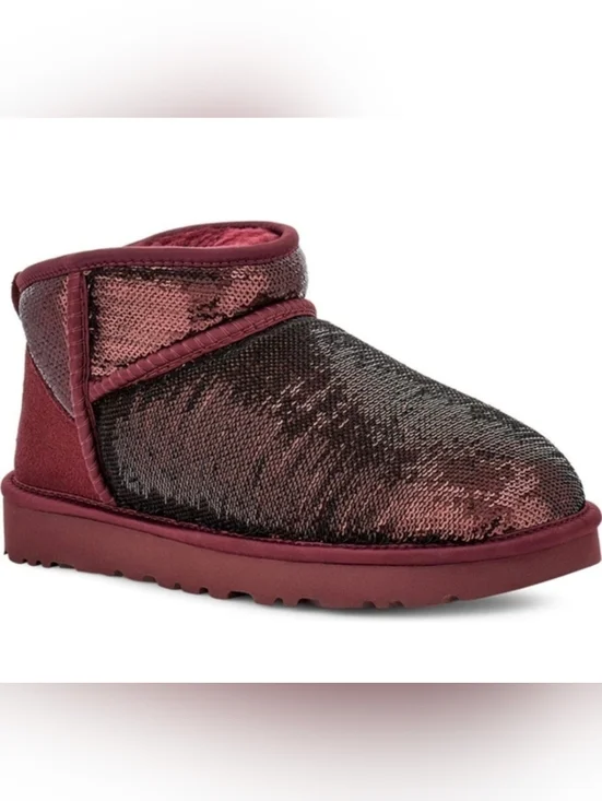 UGG Boots Women's 8 Classic Ultra Mini Mirror Ball Wild Grape Sequins Cozy
