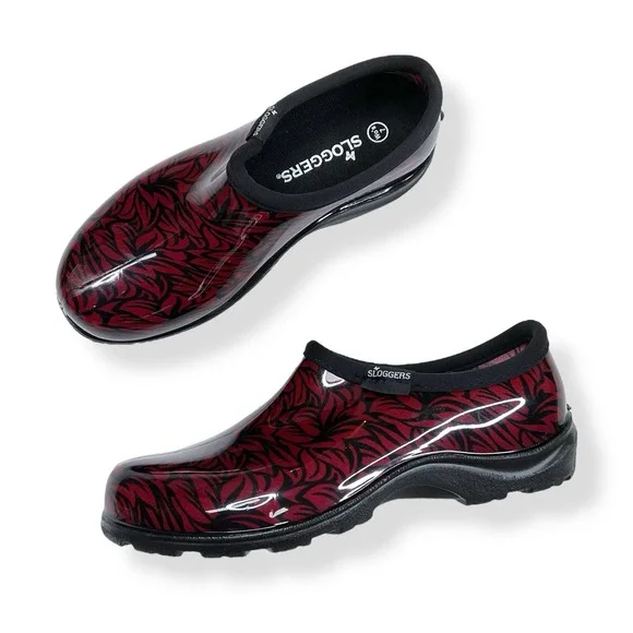 Sloggers Clogs Women Size 7‎ Waterproof Shoe Garden Black Red Print Slip-On