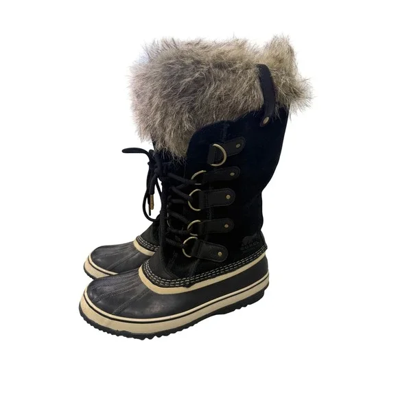 Sorel Joan of Arctic Waterproof Winter Boots Black Suede Faux Fur Trim Womens 11
