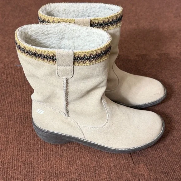 Skechers Womens Tan Suede Faux Fur‎ Lined Mid Calf Boots 46544 Size 6 casual fit