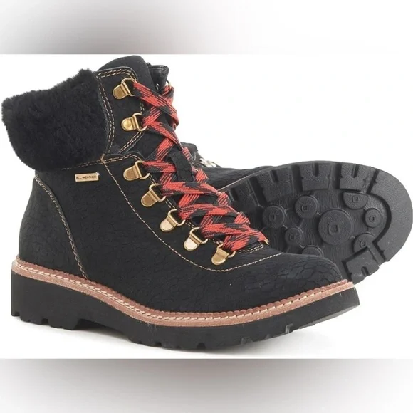Bionica Danie black suede lace up boots with shearling collar Size 7.5