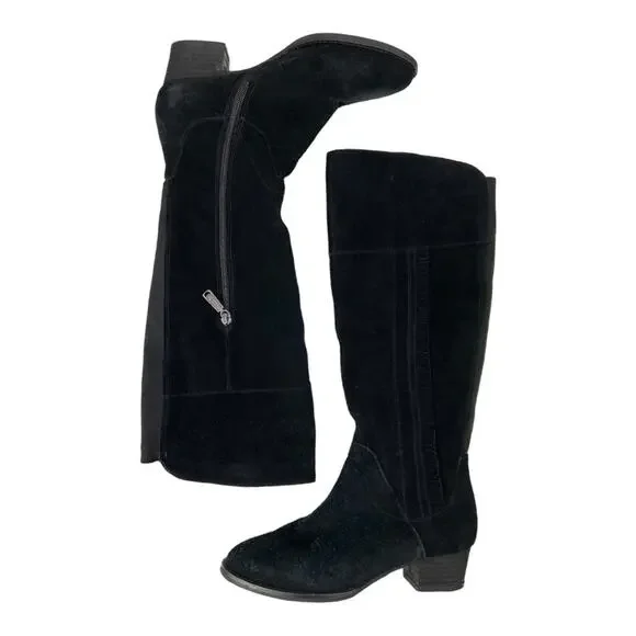 BLONDO Nestle Boots Knee High Suede‎ Ruffle Fringe Black Riding Waterproof 7.5