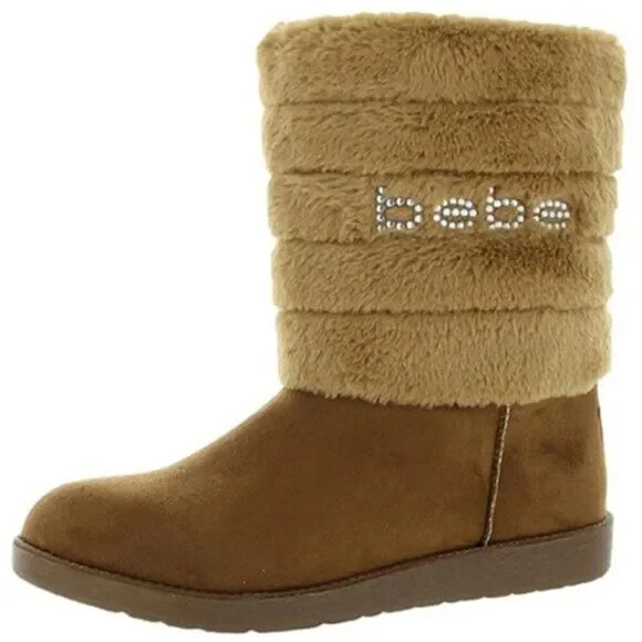 Bebe Women's Winter‎ Boots Faux Shearling Signature Logo Brown Shoes Size 7 $99