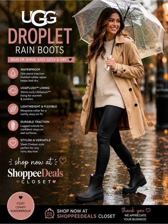 UGG Droplet Waterproof Rain Boots – Black – Women’s US 8 / EU 39