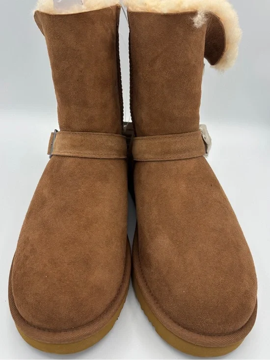Kirklands Suede Shearling-Lined Buckle Boots - Chestnut - Size Women's 9