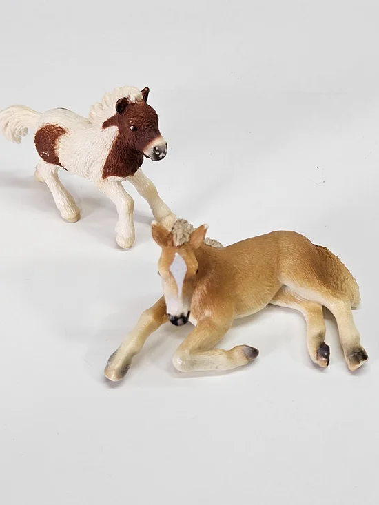 Schleich Hafling Foal Lying 13292 and Shetland Pony Foal 13608 Set Retired Horse