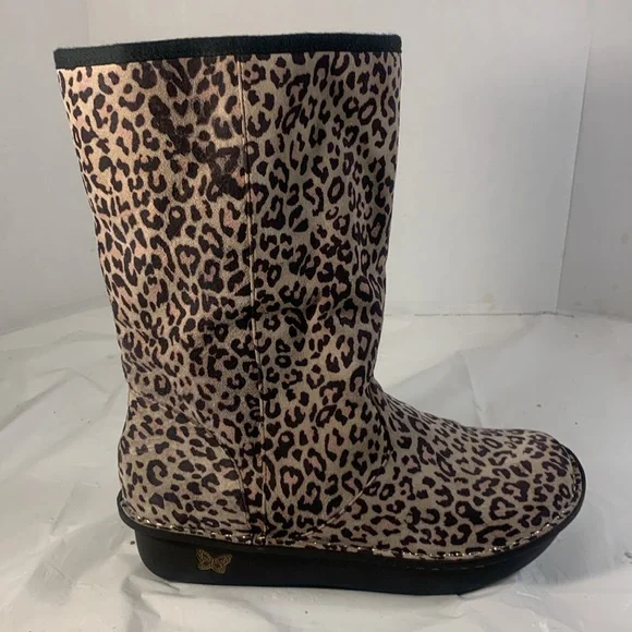 Alegria Women’s Brown Leopard Print Suede Sherpa Lined Mid Calf platform Boot 41