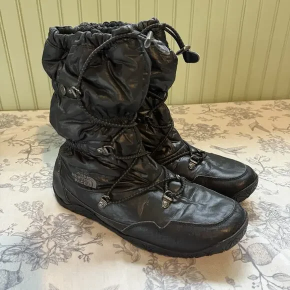 The North Face Primaloft Icepick Sole Goose Down Black Snow Boots Shoes Women 8