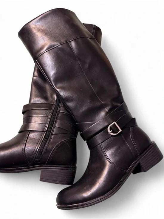 St. John's Bay Women's Tall Buckle Boots in Dark Brown