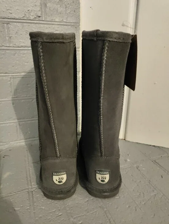 BEARPAW Elle Tall Women's Suede Winter Boots Charcoal Gray Size 8 NWT