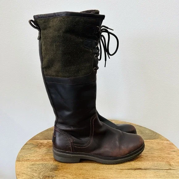UGG Women's Elsa Boot Waterproof Tall Brown Leather Sherpa Women's Size 9.5