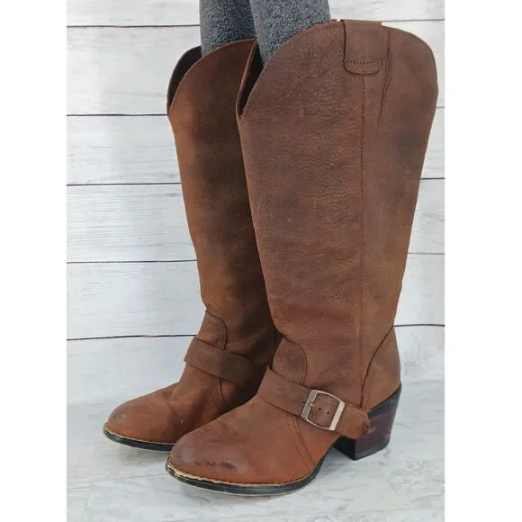 Durango 14 Inch Brown Belted Western Boots Cowboy Cowgirl Sz 6