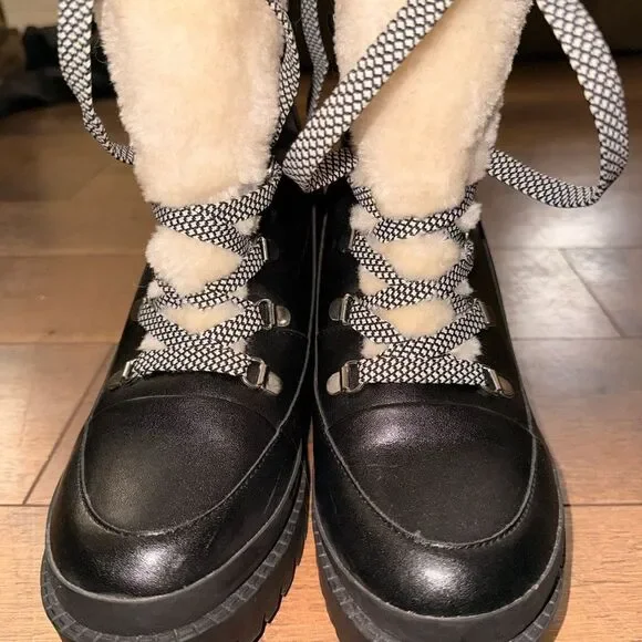 Steve Madden Women's Black Shearling Lace-Up Boots size 10