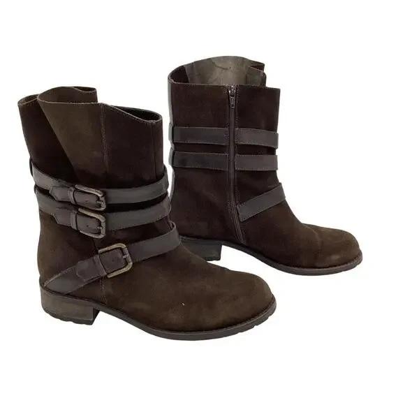 Sesto Meucci Italy Brown Suede Buckle Moto Boots 7.5M