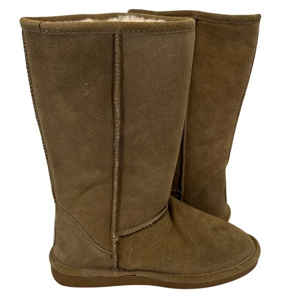 Bearpaw Womens Emma Tall Suede Boots Hickory Brown Faux Fur Lined Size 9 608W
