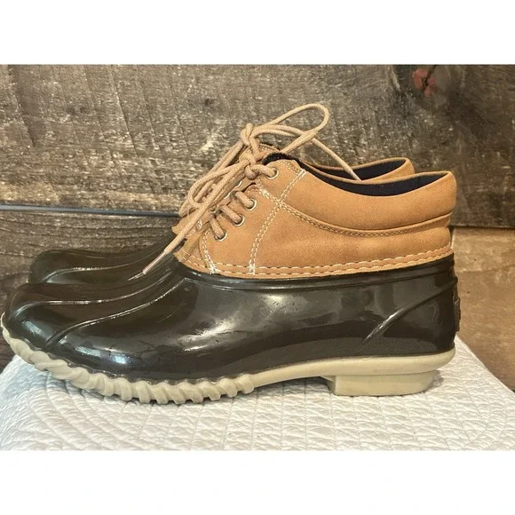 Womens Tommy‎ Hilfiger Size 7M Duck Boots Shoes Water Rain Casual Brown