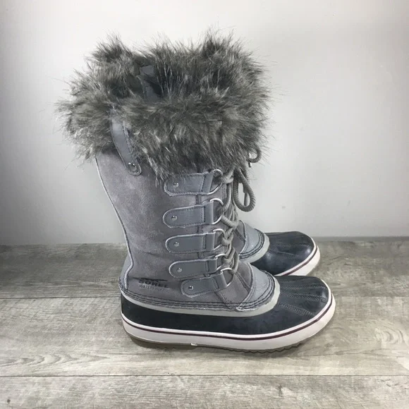 Womens Sorel Joan of Arctic Snow Gray Waterproof Leather Boots NL2429 Size 9.5