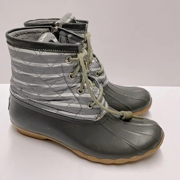 Sperry Duck Boots Classic Rain Boots Gray White Striped Sz 5