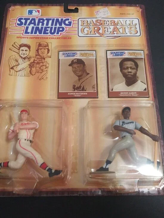 Original Vintage 1989 Eddie Mathews & Hank Aaron Dual Starting Lineup BRAVES NIB