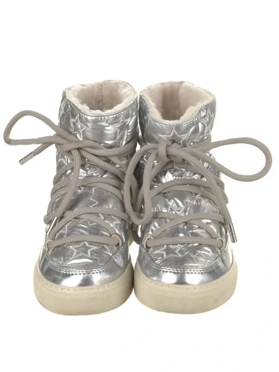 Inuikii Metallic Silver Star Lace-Up Kids Boots