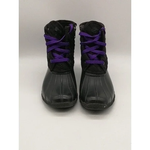 Sperry Boots Womens Black 7 Waterproof Ankle Duck Shoe Rubber Zip Fleece Lined