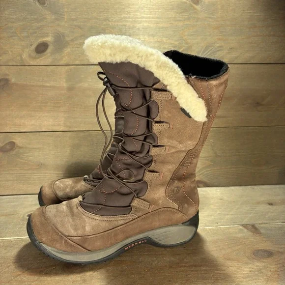 merrell encore apex womens size 8 shoes brown suede waterproof snow boots