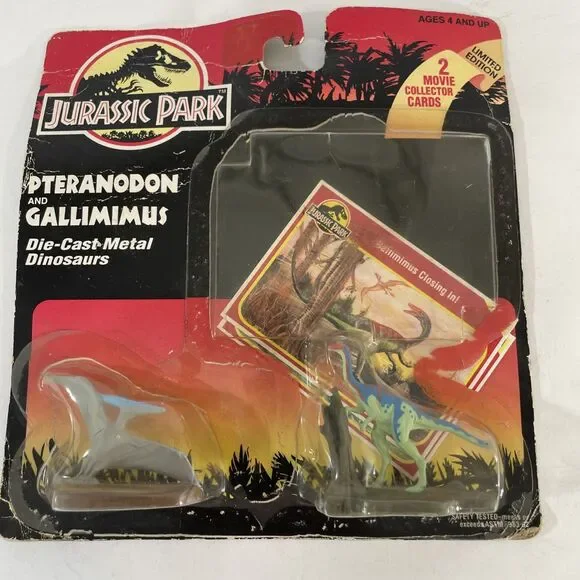 Vintage 1993 Jurassic Park Pteranodon & Gallimimus Die-Cast Metal Dinosaurs