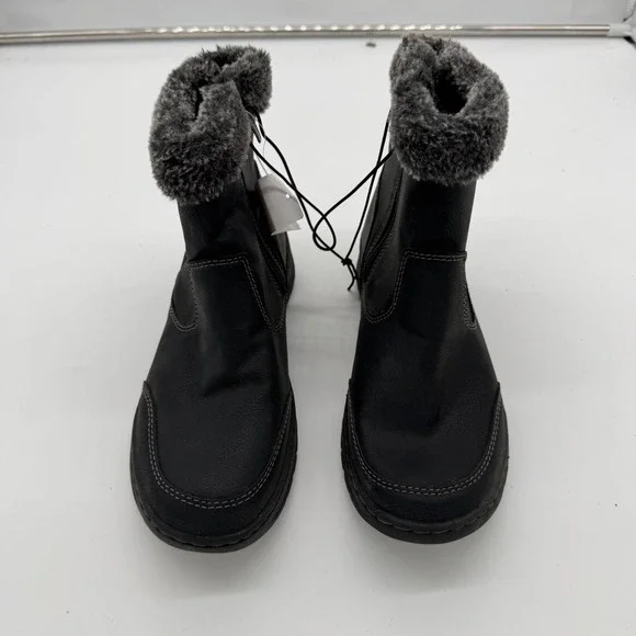 Khombu Womens Black Faux Fur Trim Winter Ankle Boots Size 7 3081