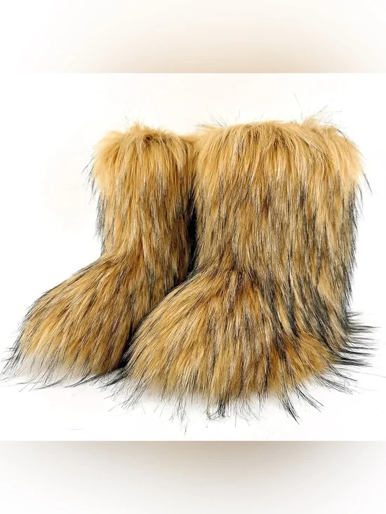 Faux Fur Boots, Mid-Calf Length, Furry Boots for Women Winter Snow Boots