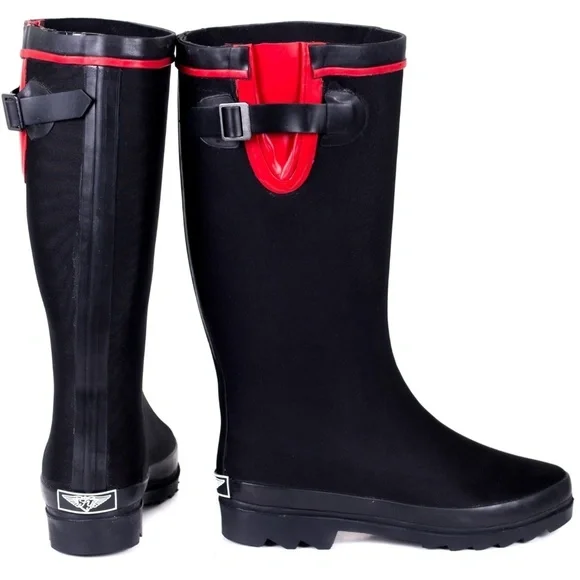 Women's Rainboots, Rubber Tall Matte Rain Boots, #RB-1907 Black Size 10