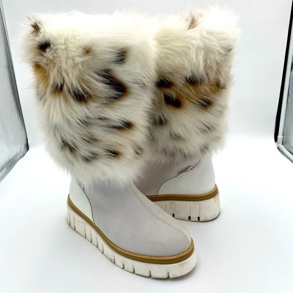 Oscar Sport Anora-Eco Leather Fuzzy Animal Print Faux Fur Winter Boots‎ Size 8