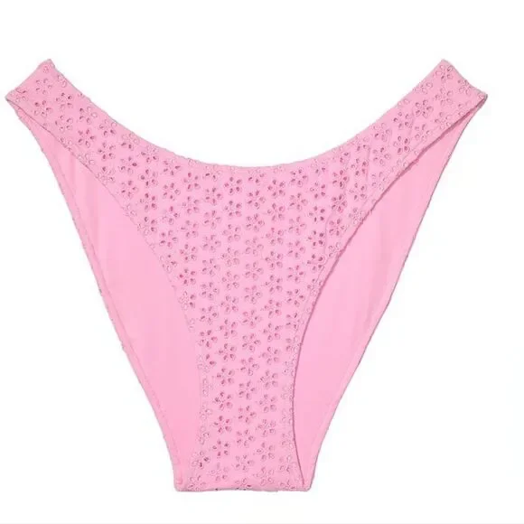 3350 NWT Pink By Frankies Pink Eyelet High Cut Bikini Bottom Sz XXL