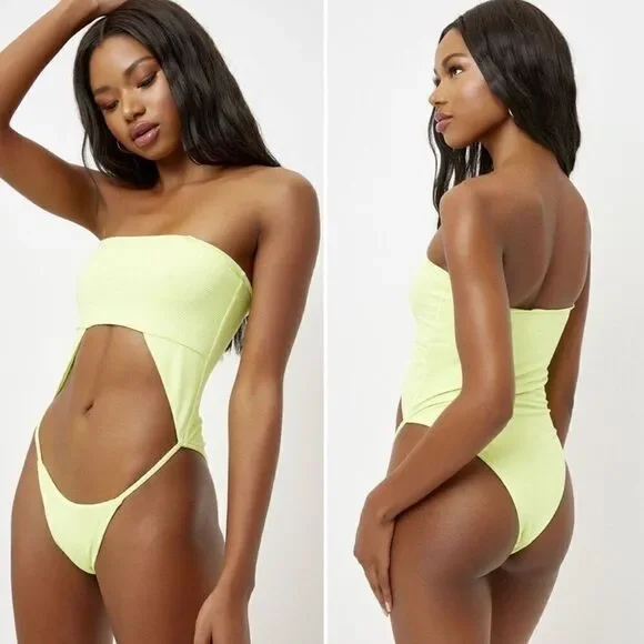 FRANKIES BIKINIS Solstice Cut-Out One Piece Swim - Sundance NWT yellow Neon