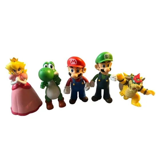 Nintendo Super‎ Mario Bros Action Figure Lot Mario Luigi Peach Yoshi Bowser 5pc